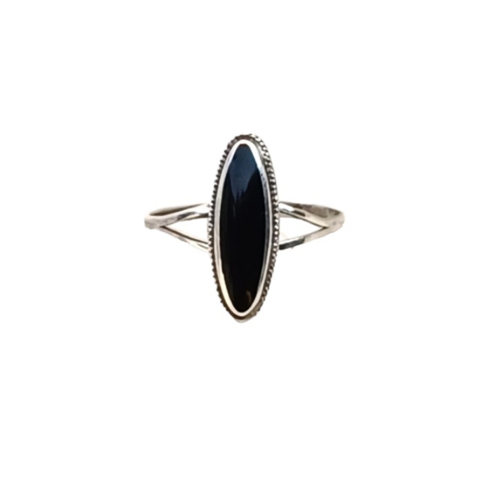 VTG Sterling Silver Black Stone Ring - Picture 5 of 10